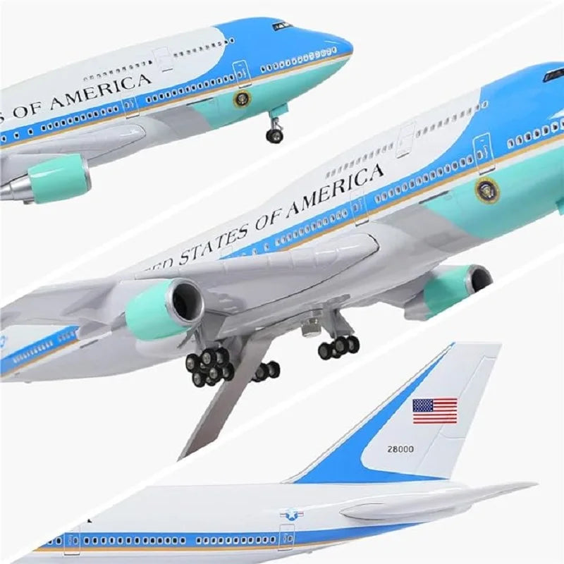 B747 Air Force One 1/150 Scale Model 47cm Die-Cast Resin with LED Lights And Wheels for Decoration Or Gifts