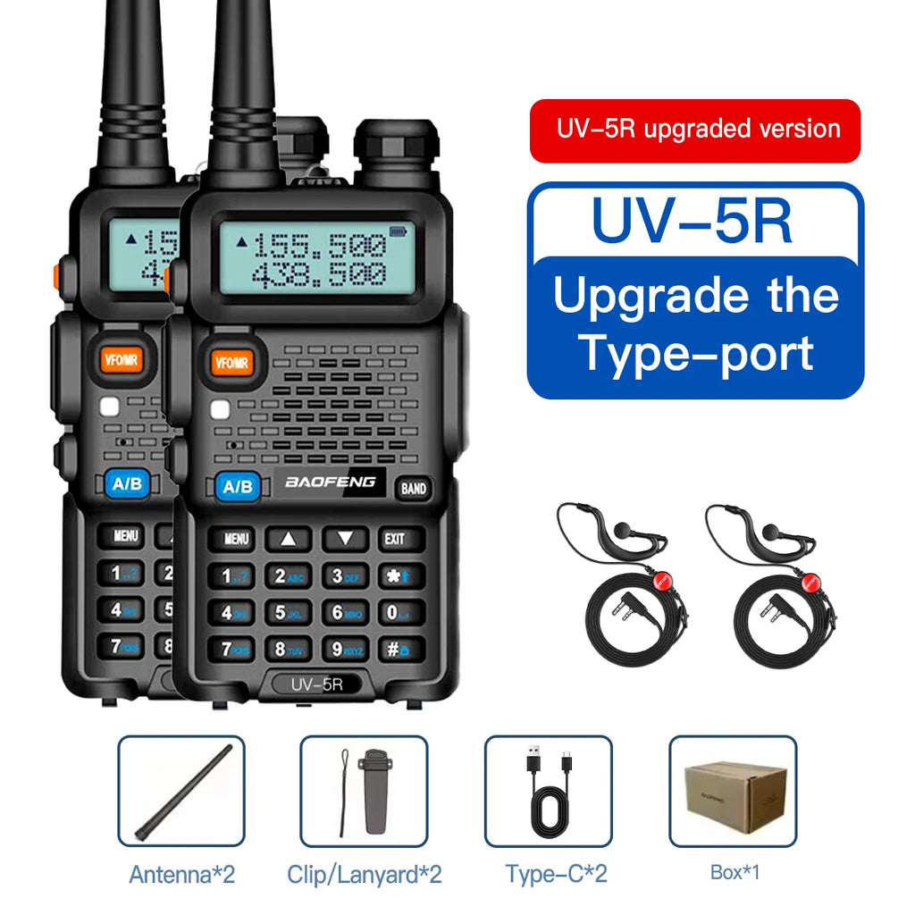 1PC/2PCS baofeng uv 5r USB Long Range Ham Amateur With FM Radio Long Range Portable Two Way Radio Baofeng CB Radio walkie talkie