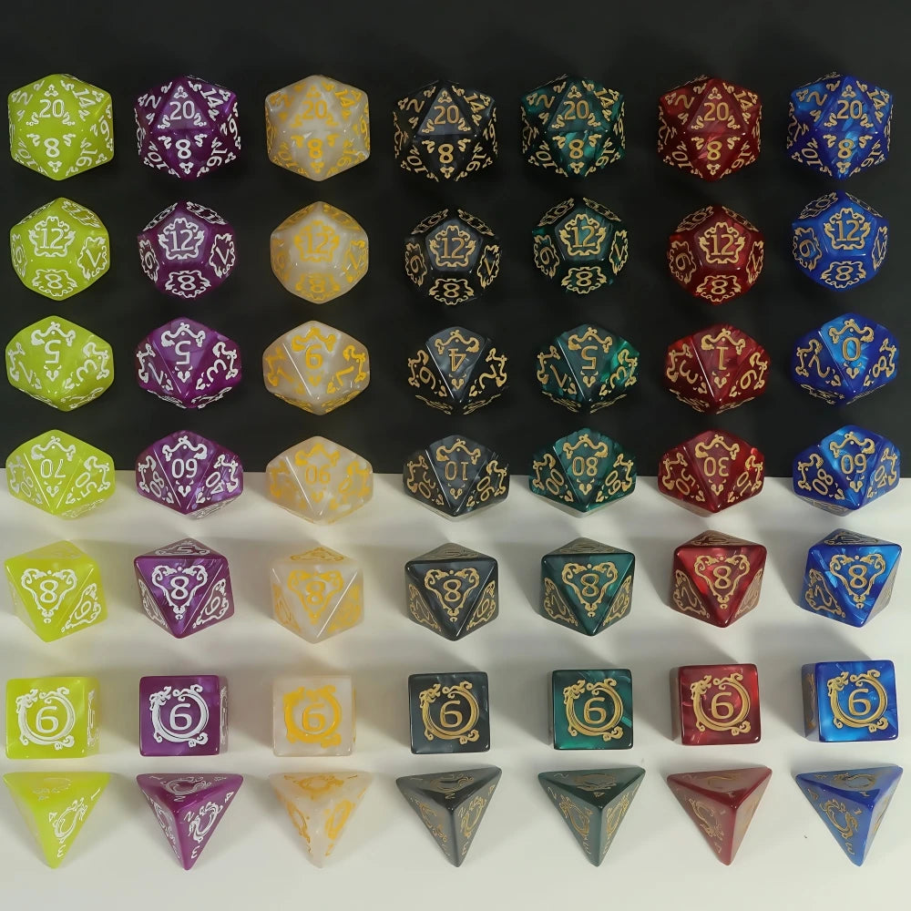 DND Dice Set, 7pcs Polyhedral Dice Marble Effect for D&D Role Playing Game, Club Party DND RPG Board Game Accessories