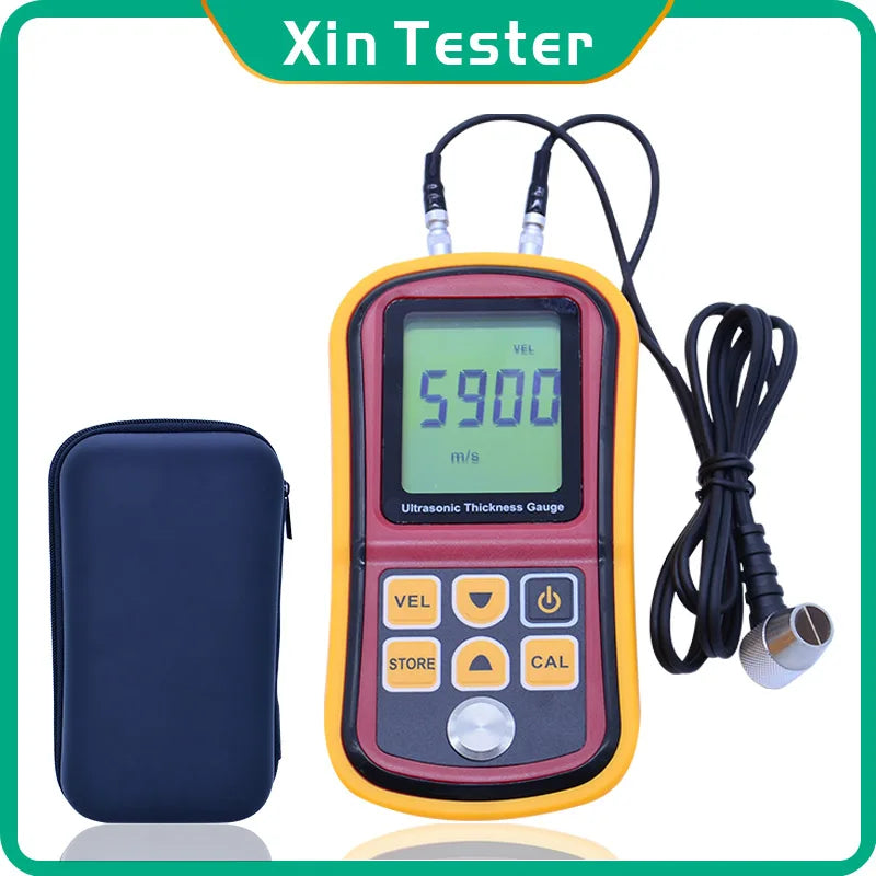 Xin Tester Digital Ultrasonic Thickness Gauge Tester LCD Display Metal Glass 1.2-225mm Sound Velocity Meter 0.1mm Resolution