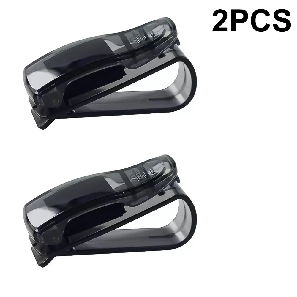 2PC Black Universal Car Sun Visor Sunglasses Holder, Multifunctional Eyeglasses Clip Card Ticket Pen Storage Box