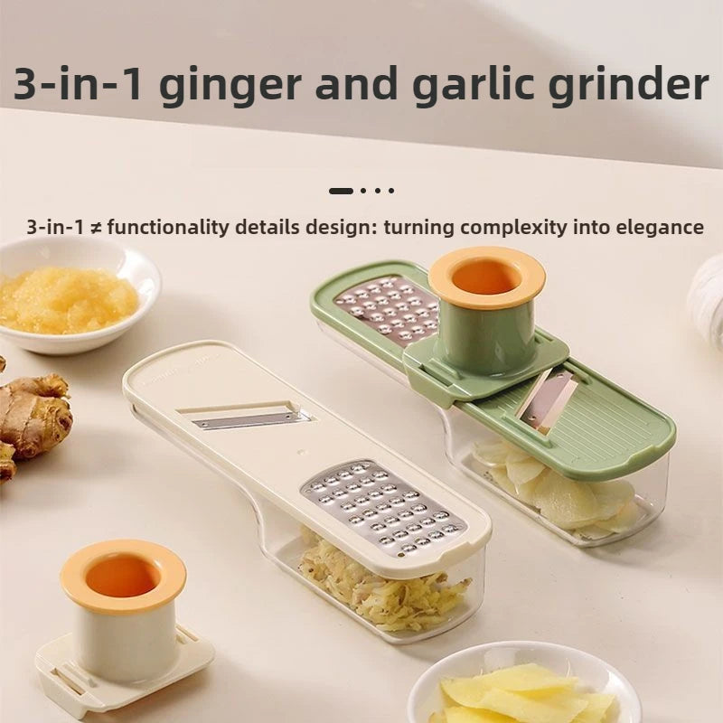 1Pcs 3-in-1 Multifunctional Manual Ginger and Garlic Grinder Home Kitchen Slicer All Grinder Kitchen Tools