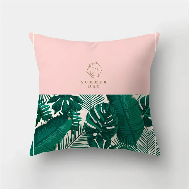 Fresh Summer Leaves Double-sided Printed pillow cover Short plush Suitable living rooms bedrooms sofas throw cushion cover