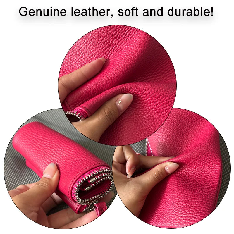 Genuine Top Cow Leather Fashion Women Small Wallet For Ladies Zipper Card Purse Key Storage Bag High Quality Short Wallet Female