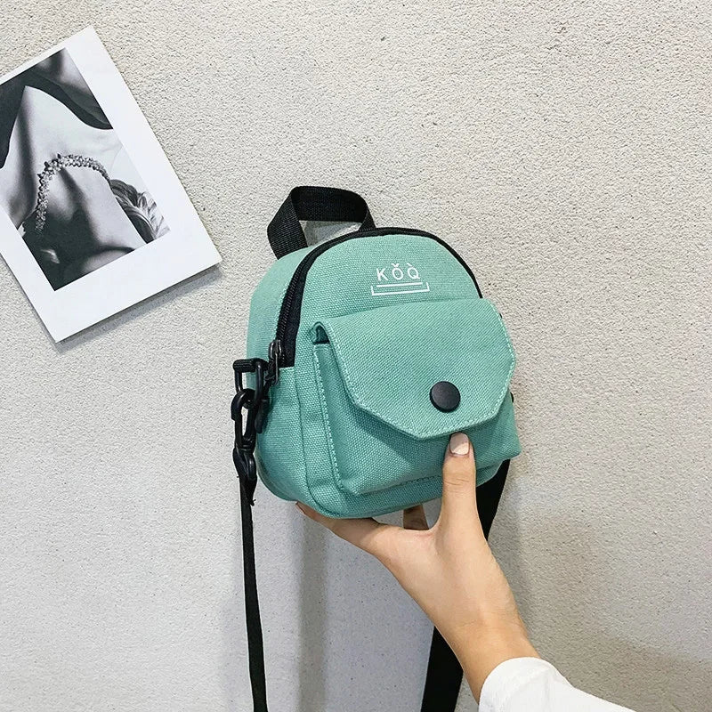 Versatile Small Canvas Fabric Solid Color Handbag Casual Cross Body Shoulder Bag with Detachable Shoulder Strap for Kids Bags