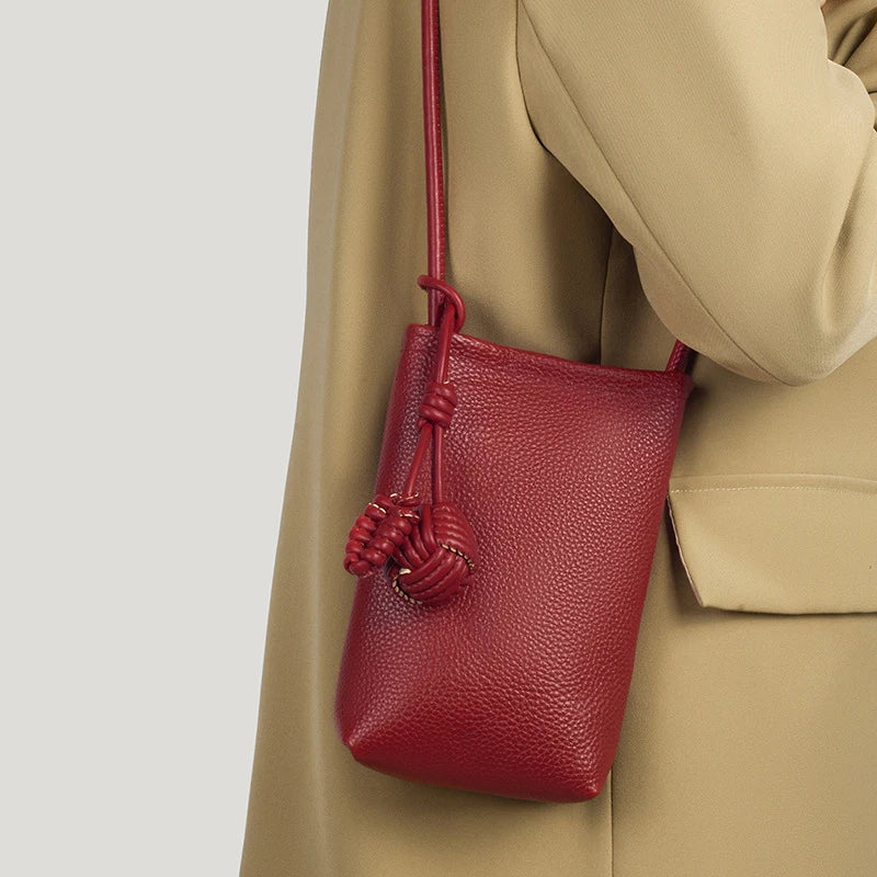 Genuine leather phone bag, versatile crossbody small bag, shoulder bag, simple and stylish phone bag for women,fresh and elegant