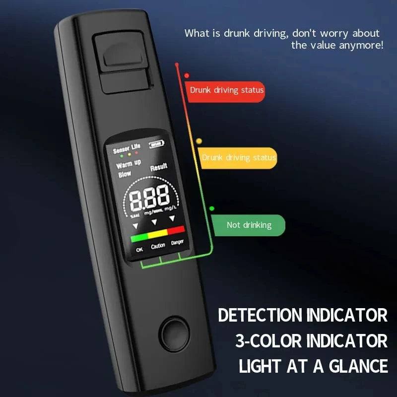 Portable Alcohol Tester Professional High Sensitivity Breathalyzer Alcohol Test Digital Breath Alcohol Tester Type-C Charging