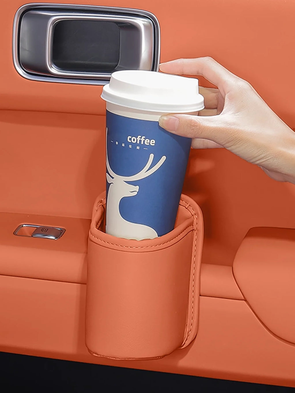 PU Leather Car Cup Holder Storage -2-in-1 Car Beverage Holder and Storage Box, High-End Car Storage for Mobile Phones/Keys/Coins