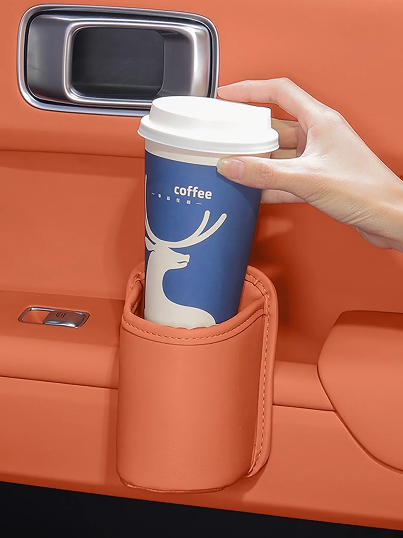PU Leather Car Cup Holder Storage -2-in-1 Car Beverage Holder and Storage Box, High-End Car Storage for Mobile Phones/Keys/Coins