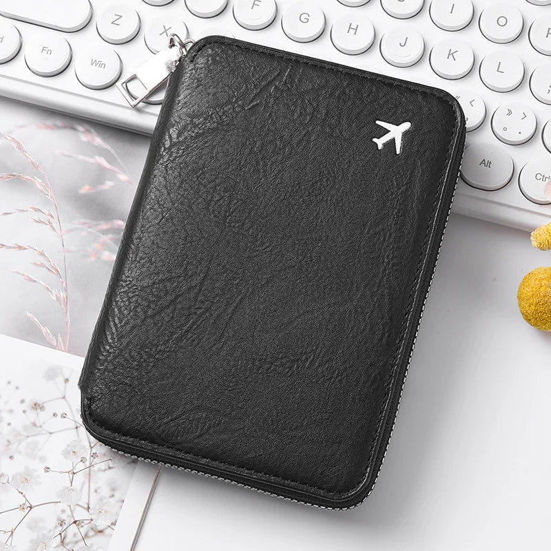 Multi-Functional RFID Blocking Passport Bag Travel Document Holder with Long Zipper Ticket Storage Wallet for Multiple Passports