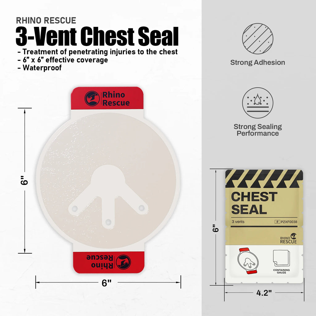 Ce Approved Rhino Rescue Chest Seal Vent Medical Combat Chest Seal Vented With Valved Wound Dressing Trauma Bandage