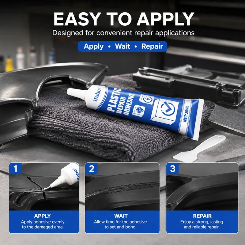 Ifubo Plastic Repair Adhesive 30ML Fast Cure Strong Bond For Car Bumper Dashboard Trim Crack Broken Plastic DIY Garage Glue