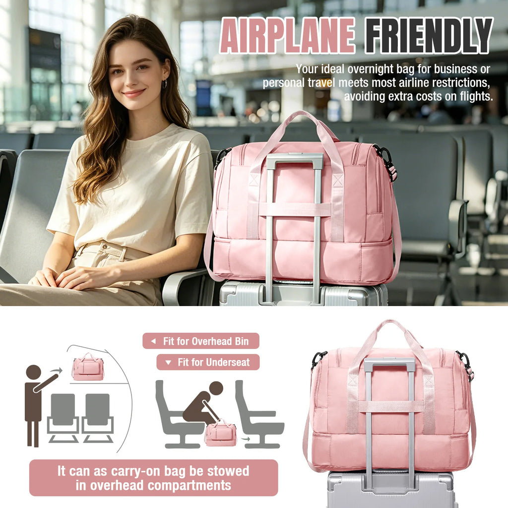 Travel Bag for  Women - Waterproof Large Capacity Multi-Pocket Hand Luggage Bag Gym Bag Weekender Travel Clothing Storage Bag