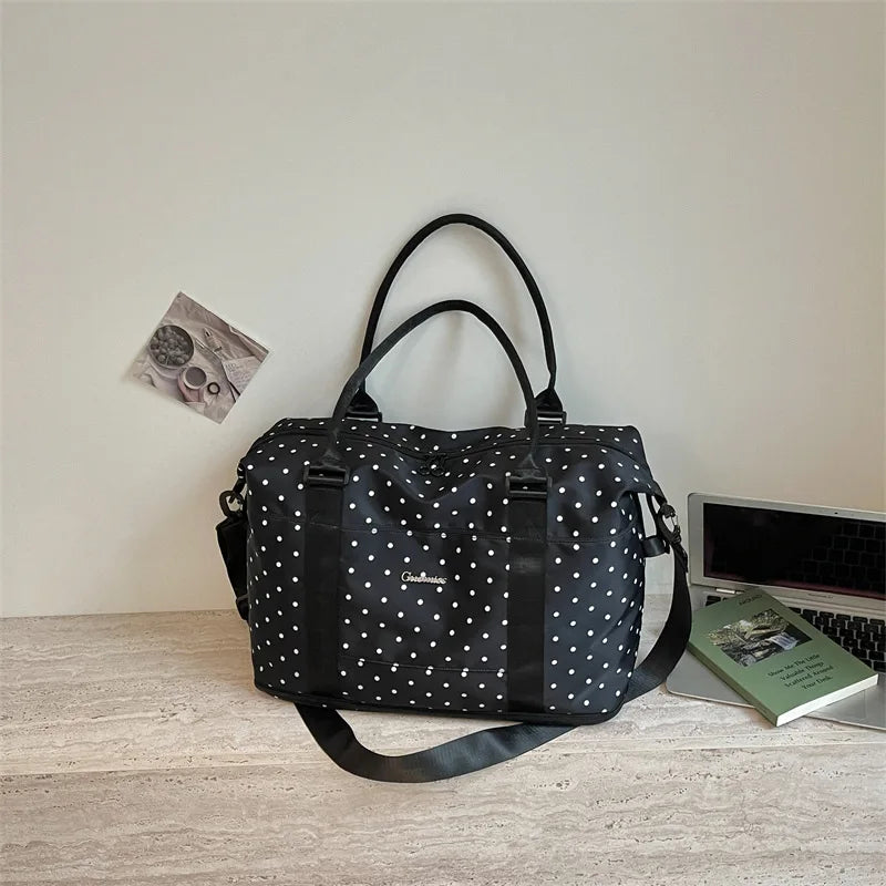 Korean Polka Dot Lazy Style Large Capacity Women's Luggage Bag Travel Handheld Short Trip Business Commuting Bag Lightweight ...