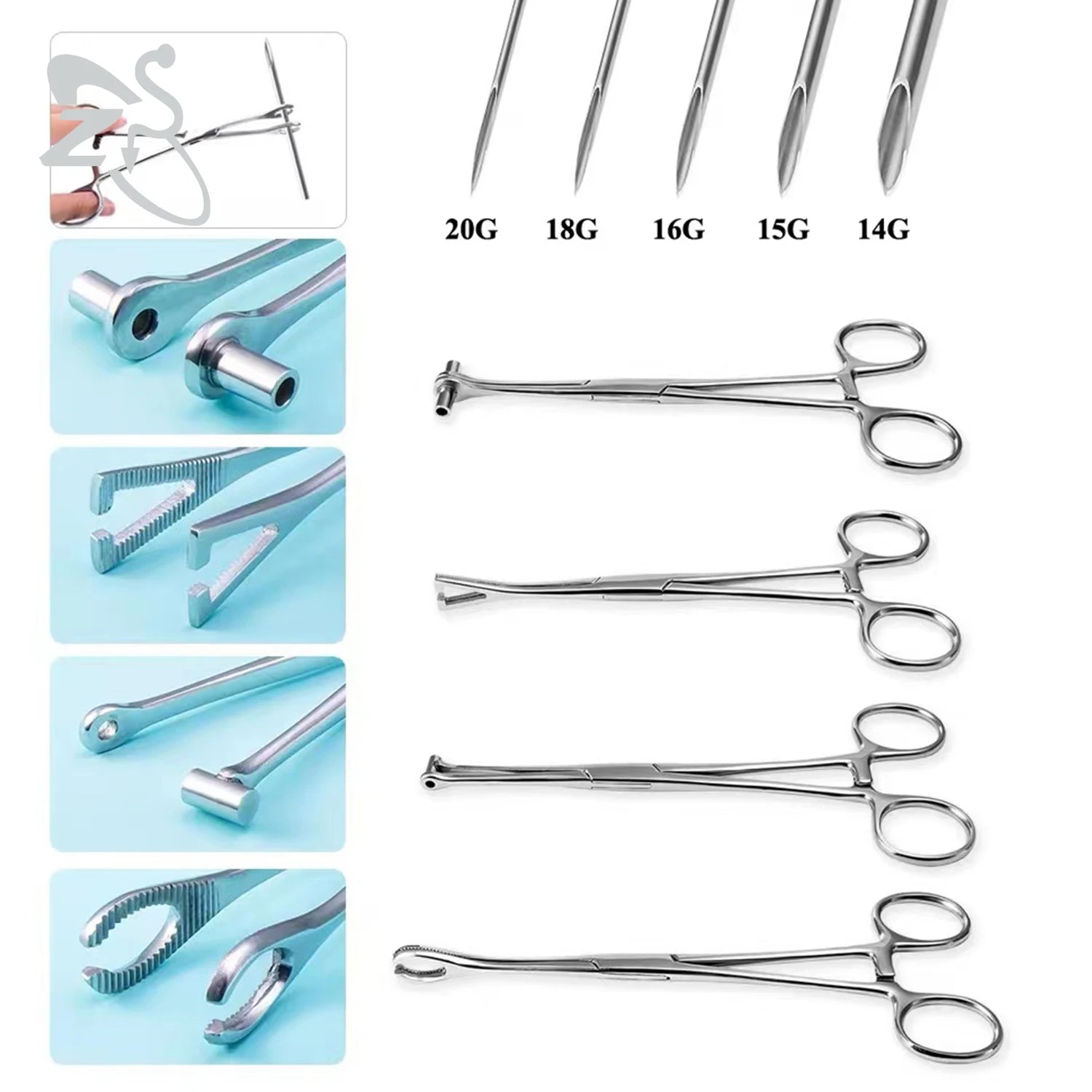 ZS 1PC Stainless Steel Piercing Clamp Slotted Locking Forcep Opening Piercing Plier Tool for Ear Lip Belly Navel Tongue Piercing