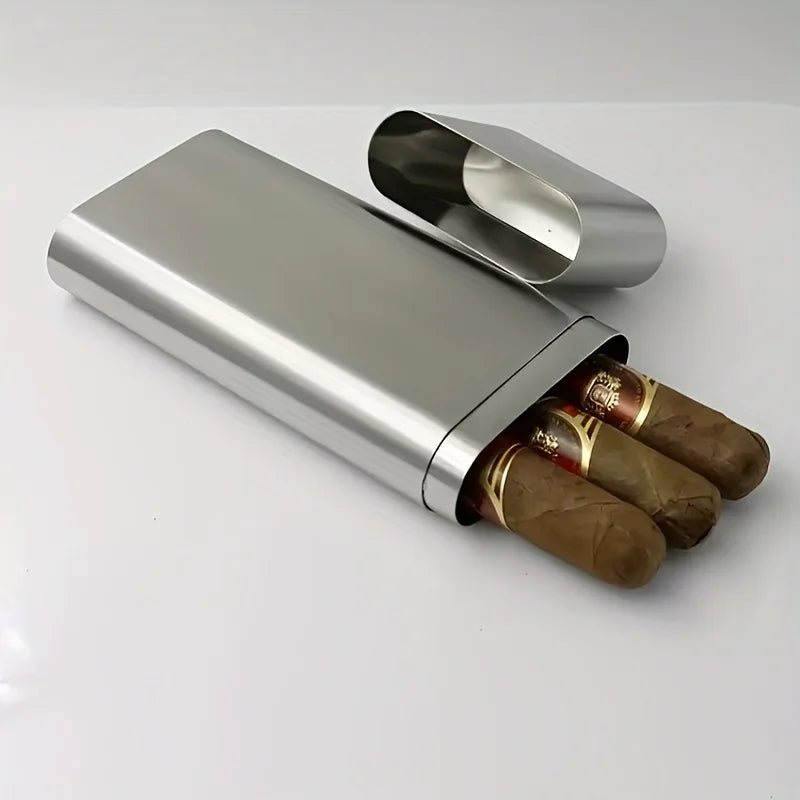 Stainless steel cigar storage tube; moisture-proof tube; three-piece portable cigar pouch; cigar tube; portable metal storage tu