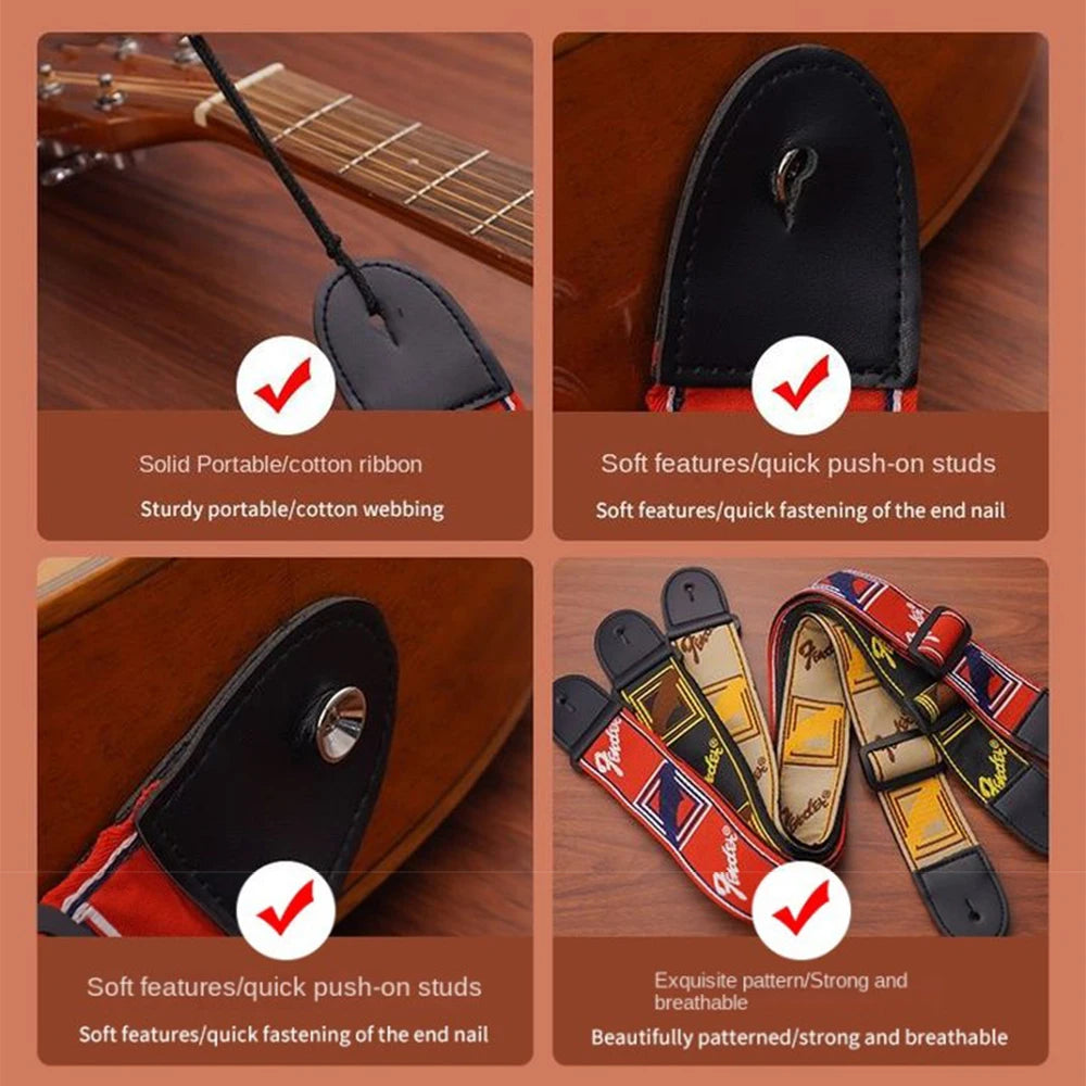 1pc FD Embroidery Guitar Strap Leather Acoustic Electric Guitar Widening Straps Folk Classical Wooden Guitars Shoulder Belt