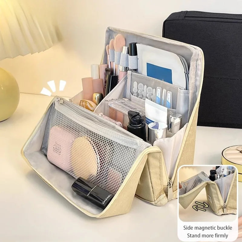 Multipurpose Large Capacity Oxford Cloth Vertical Cosmetic Bag,Travel Cosmetic Storage Bag,Portable,Waterproof,With compartments