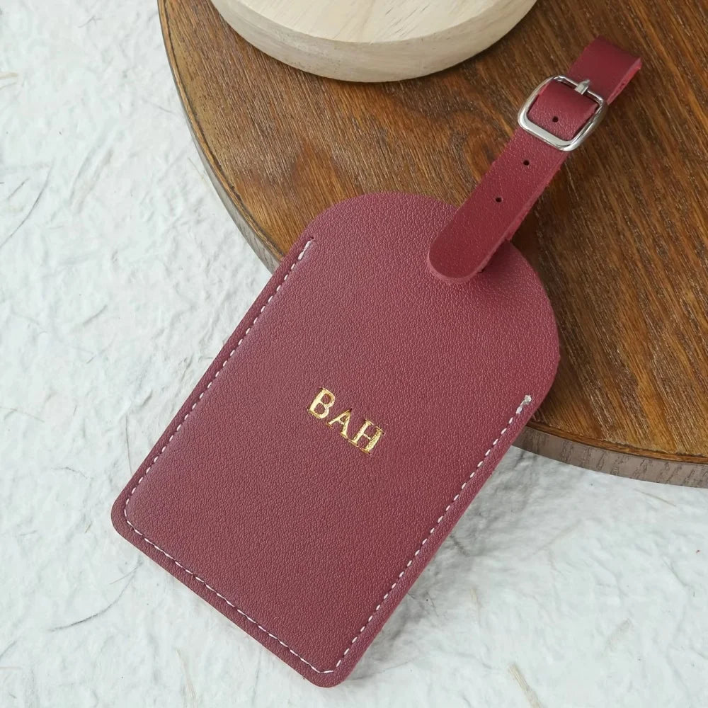 Customized Personalized Name Silver Gold Monogram Vegan Leather Luggage Tag with Privacy Card for Suitcases
