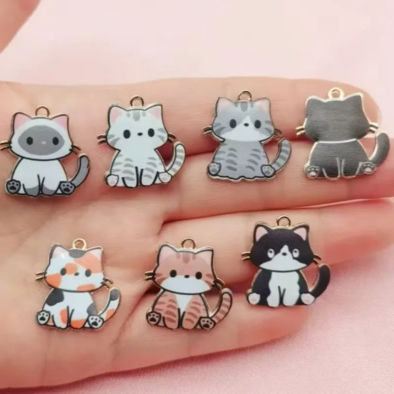10pcs Cross border Cartoon Cute Alloy Printed Pendant Cat Accessories Animal Accessories Mobile Brooch Pendant Manufacturer
