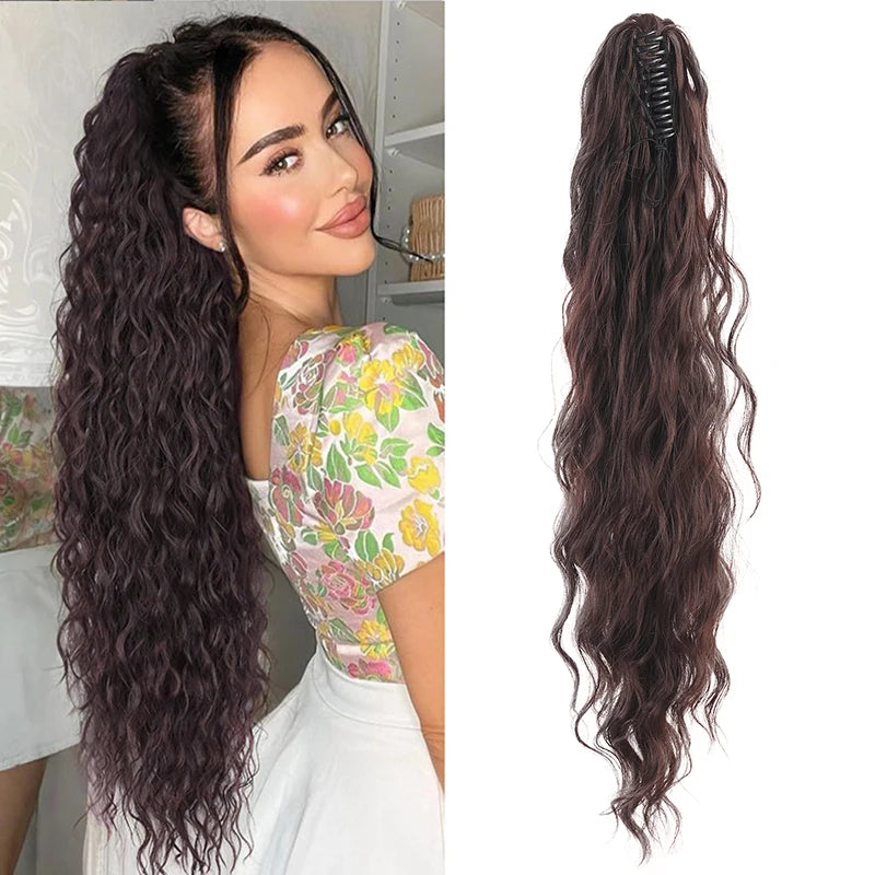 AOOSOO Synthetic Water Ponytail Hair Extension Clip On Woman's Ponytail Hair Accessories Long Curly Wig Natural Curly Black