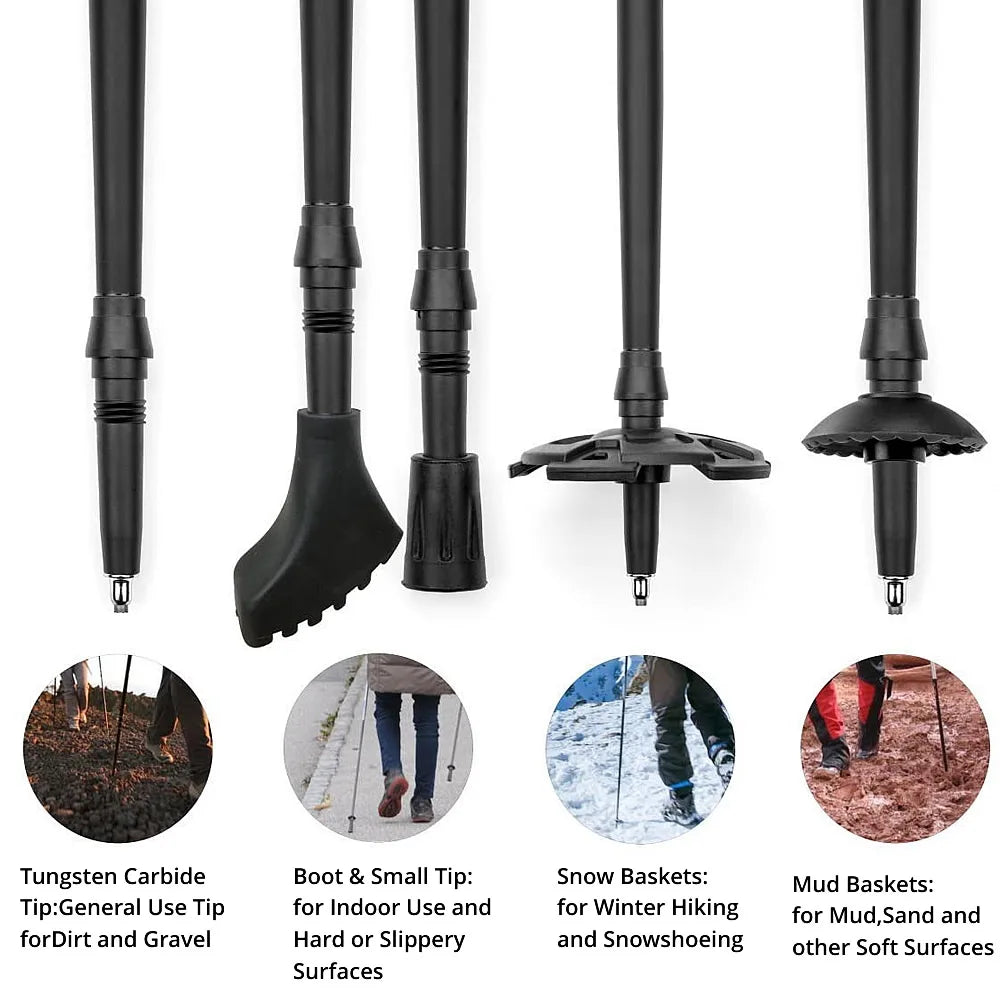 4 Sections Outdoor Folding/Telescopic Trekking Pole Camping Portable Walking Stick Pole Nordic Elderly Telescopic Pole 등산스틱폴대