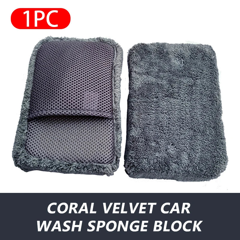 SEAMETAL Double Side Microfiber Mesh Scrubbing Sponge Strong Water Absorption Car Cleaning Sponge Block Auto Detailing Tools