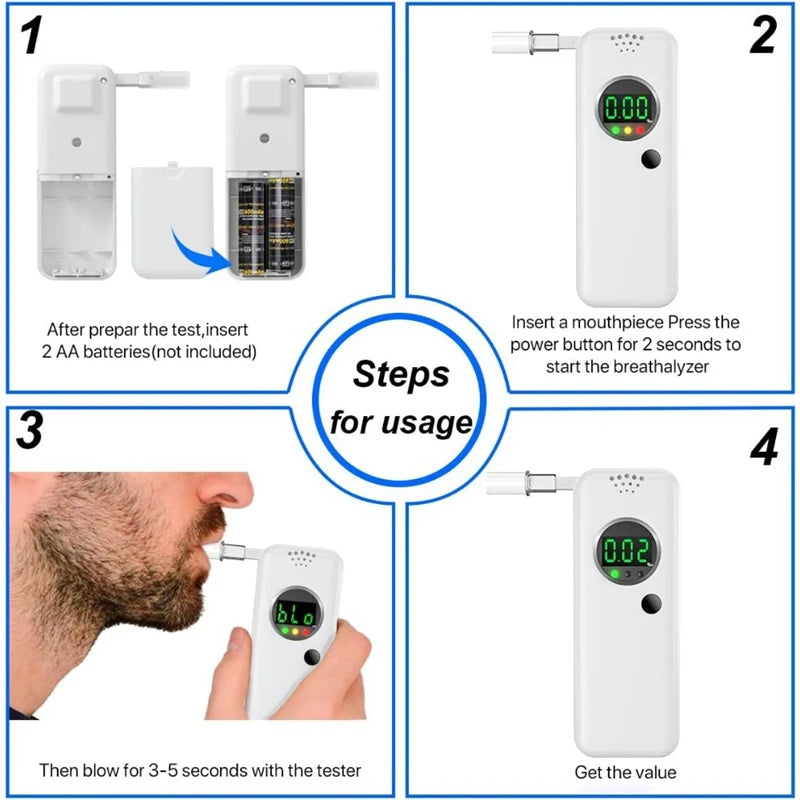 Breathalyzer Professional-grade Accuracy Alcohol Tester With Lcd Digital Display For Home And Party Use 6 Mouthpieces