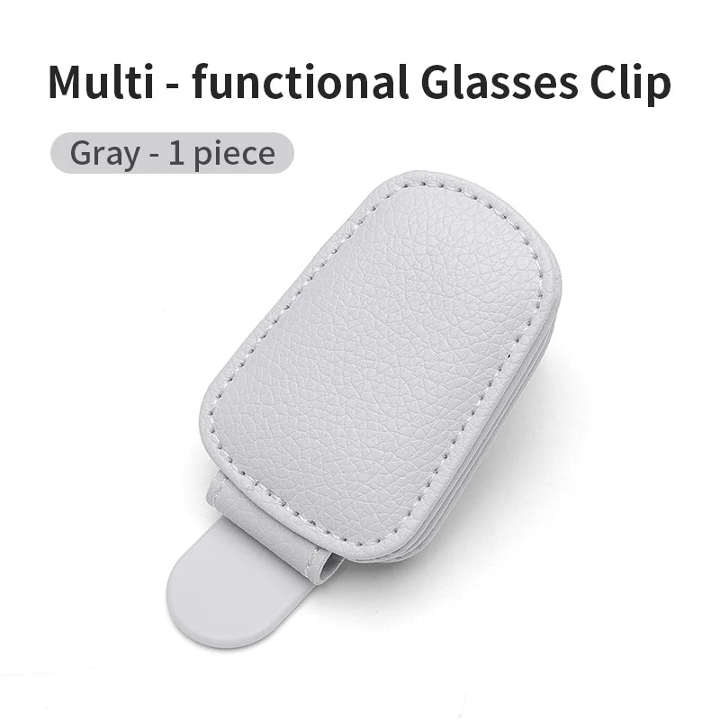 Multifunctional Car Eyeglass Clip, Automotive Glasses Holder, Leather Car Sun Visor Storage Box, Car Sunglasses Clip & Card Hold