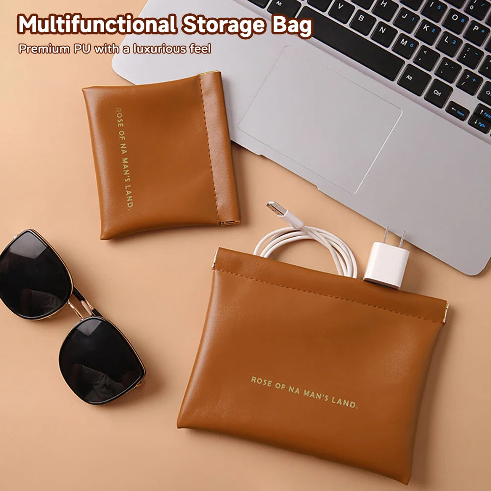 Fashion Multifunctional Storage Bag With Automatic Closure Wired Headphone PU Coin Purse Mini Portable Lipstick And Makeup Bag