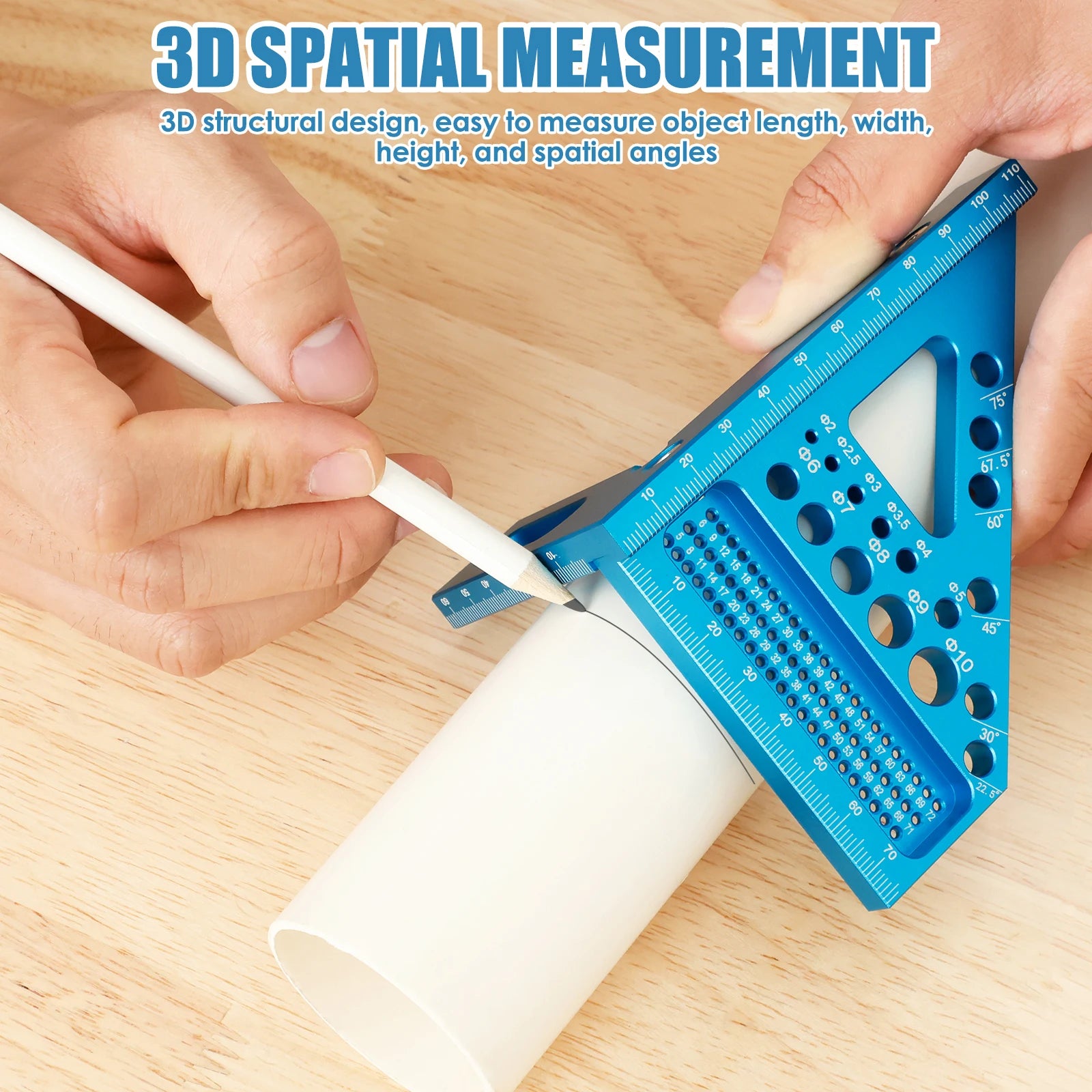 Aluminum Alloy Scribing Ruler 3D Multi Angle Measuring Ruler 45-Degree Angle and Right Angle Drawing Line Ruler for Woodworking