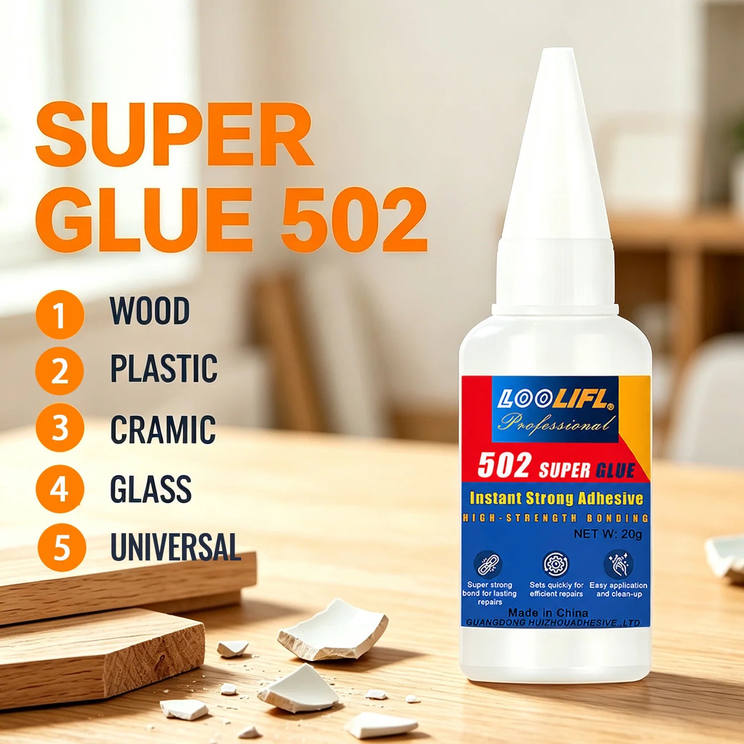 502  cyanoacrylate Instant Super Glue High Strength Adhesive with Multipurpose Repair Glue for Craft Metal Plastic Ceramic Wood