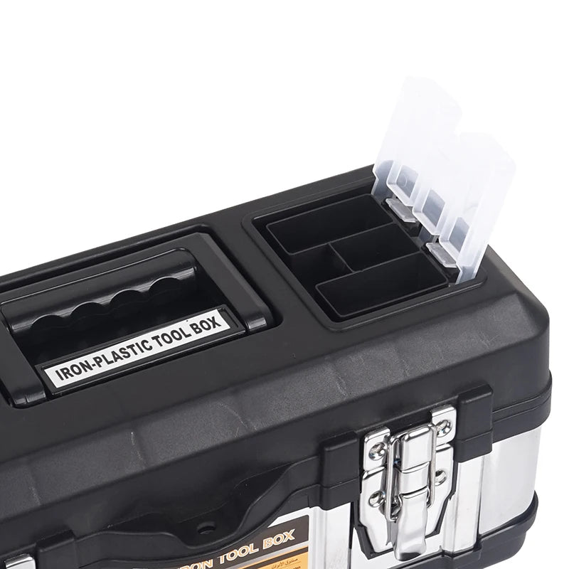 14 Inch Stainless Iron-Plastic Tool Box with Handle, Multi-functional with Compartments Toolbox, Storage Box