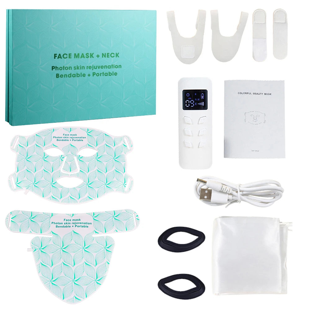 LED 8 Colors Face Mask and Neck Red Light  Near Infrared Therapy Anti Aging Wrinkle Acne Pore Oil Control Skin Tighten Whiten