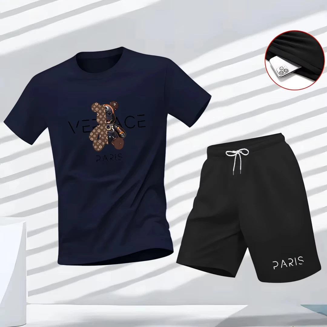 Summer men's T-shirt, fashionable streetwear, hip-hop short-sleeved T-shirt, casual sports fitness outdoor T-shirt and shorts tw