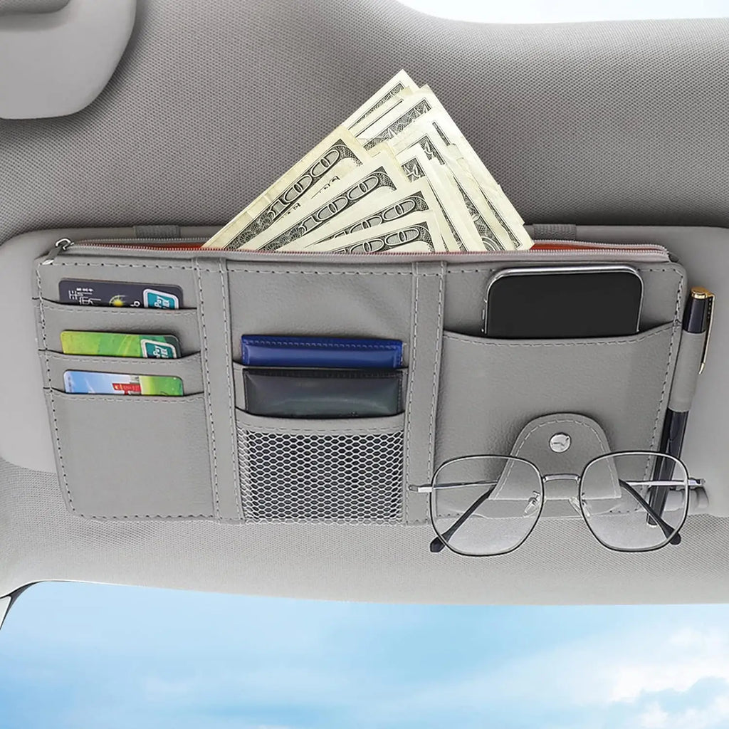 Car Visor Organizer, Auto Interior Accessories, Car Truck SUV Storage Pouch Holder, with Multi-Pocket Net Zipper