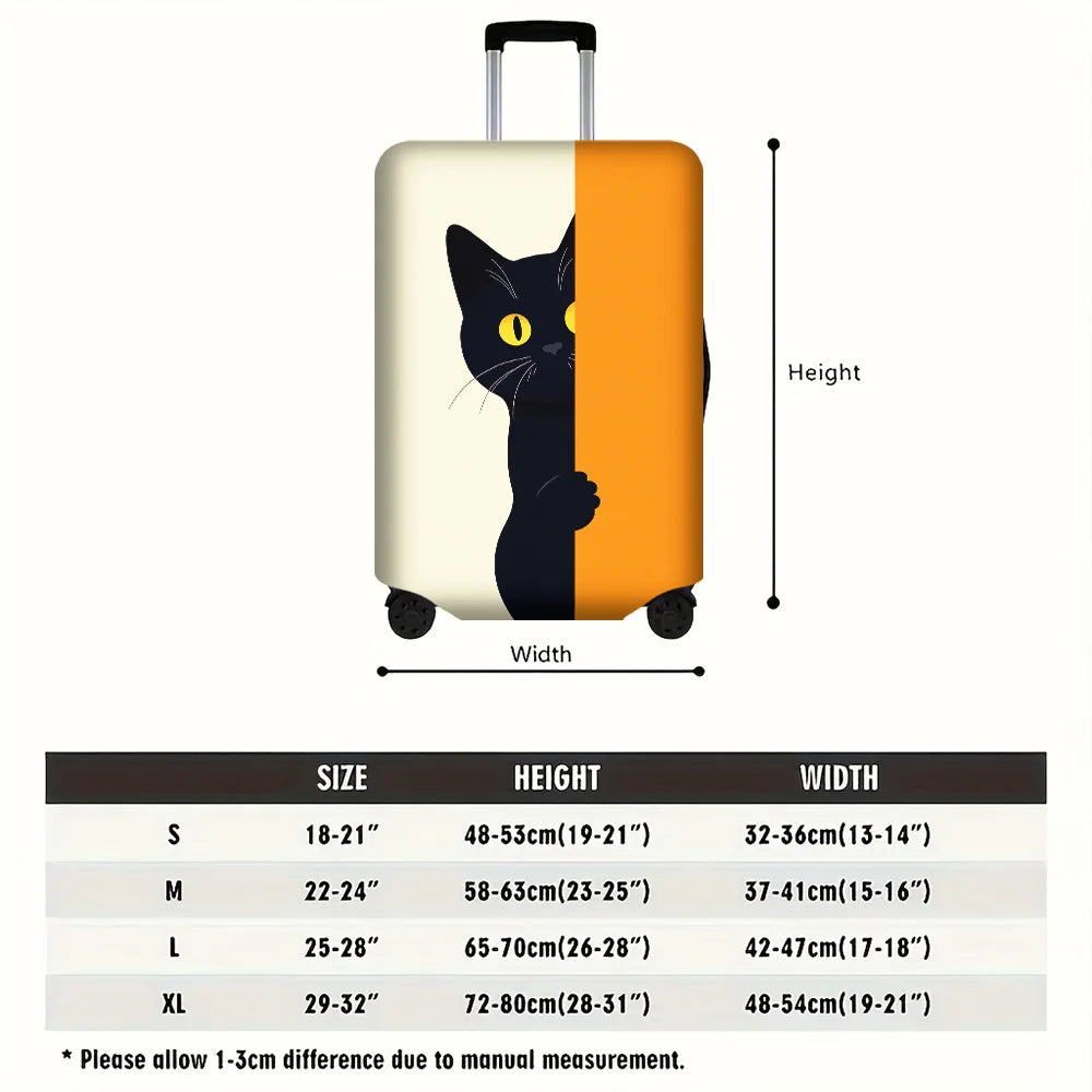 1PC Minimalist Black Cat Peep Print Luggage Cover for luggage sizes 18 – 32 inches; dust and elastic travel accessories to ef