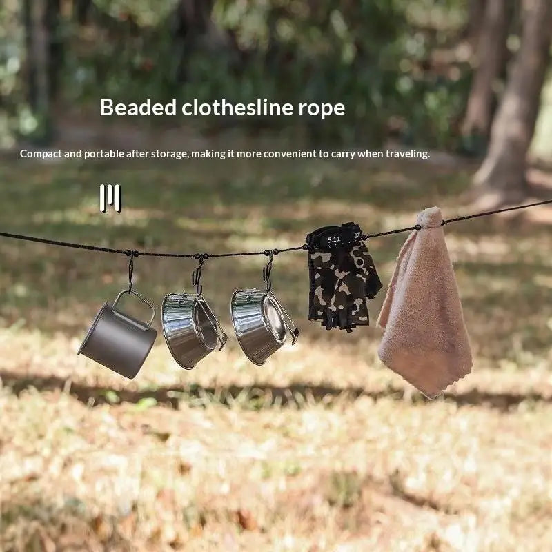 Portable Beaded Clothesline Anti-Deformation Adjustable Fixing Beads for Outdoor Camping Balcony Travel Use