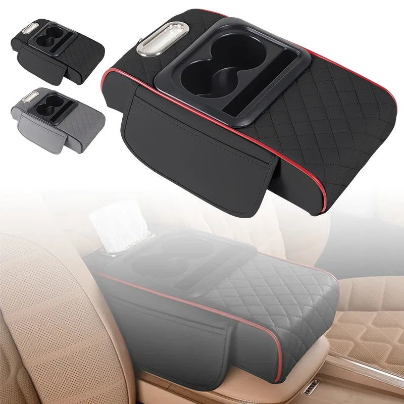 Car Center Console Organizer, Car Armrest Storage Box, Armrest Heightening Cushion with Cup Holder Armrest Storage Organizer Box