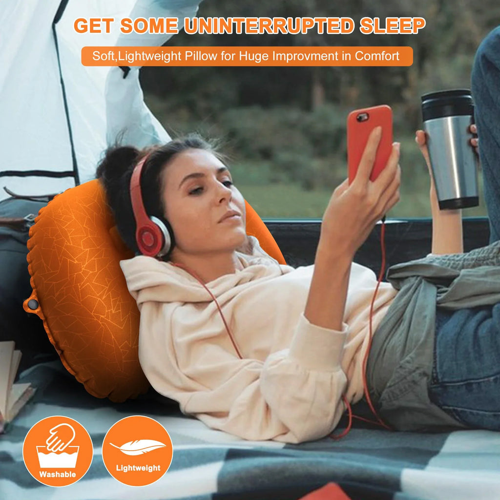 Ultralight Inflatable Camping Travel Pillow - Compressible Comfortable for Neck & Lumbar Support While Camp, Hiking, Backpacking
