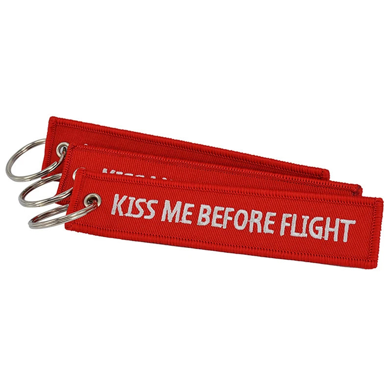 Kiss Me Before Flight Key Chain Label Embroidery Keychain with Metal Plane Key Chain for Aviation Gifts Car Keychains