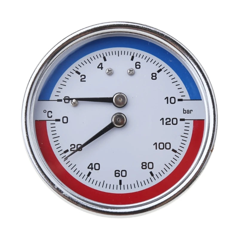 Thermo-manometer Boiler Temperature & Pressure Gauge 0-120 ℃ 0-10 Bar Mearsuring Range Fitting- for Floor Heating Drop