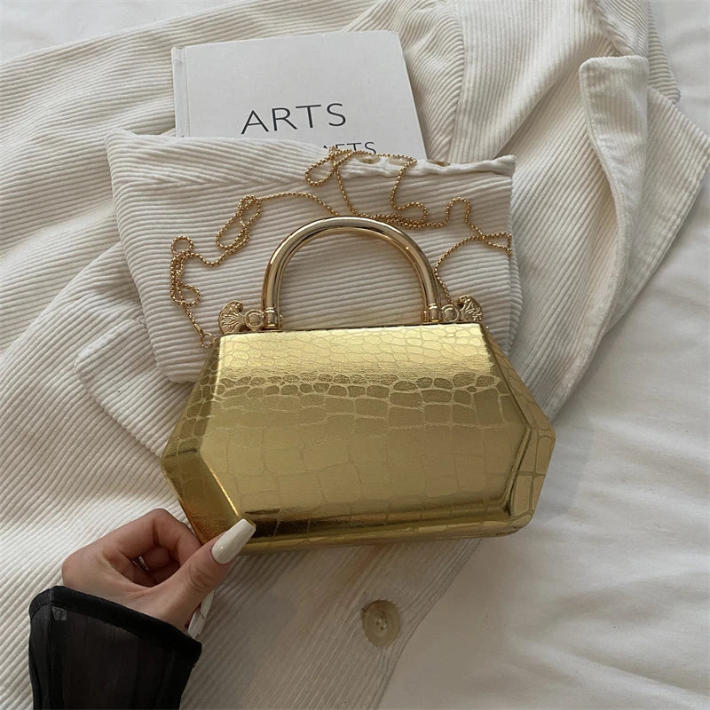 Women's Handbag Bags for Women 2026 Fashion Clutches Gold  Geometric Mini Box Party Evening Purse Crossbody Shoulder Bag