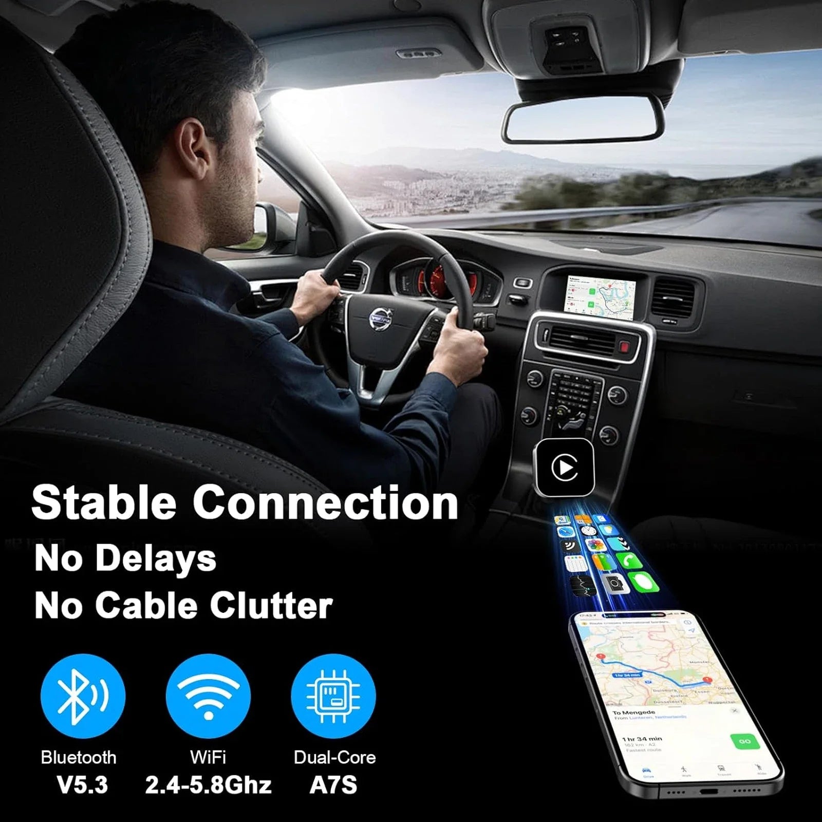 2026 2in1 CarPlay/Android Auto Adapter Wired to Wireless Dongle for Apple & Android Plug and Play Universal Car Accessory Newest