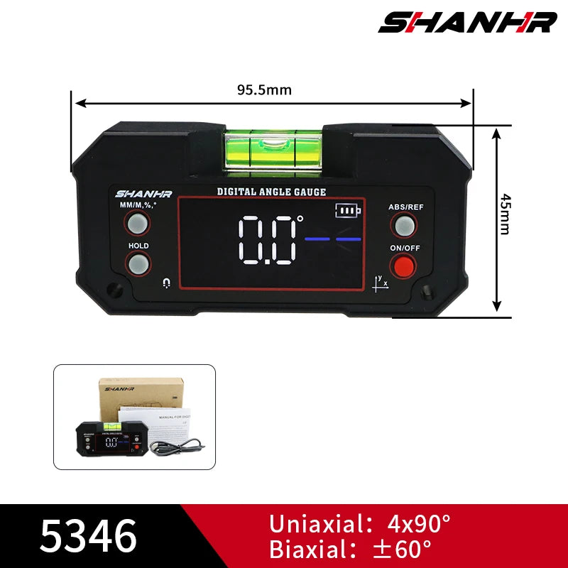 SHANHR Digital Angle Finder, Multi-Axis Protractor Tool with Backlit LCD, Digital Level with Bubble and Dual Axis Display