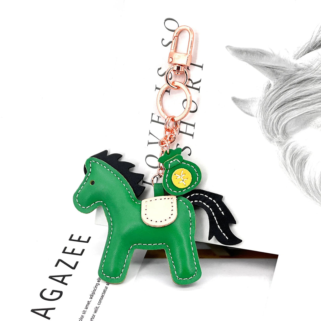 New Trendy Cow Leather Pony  Key Ring Handbag Pendant Cute Horse Keychain Luggage Bag Parts Accessories