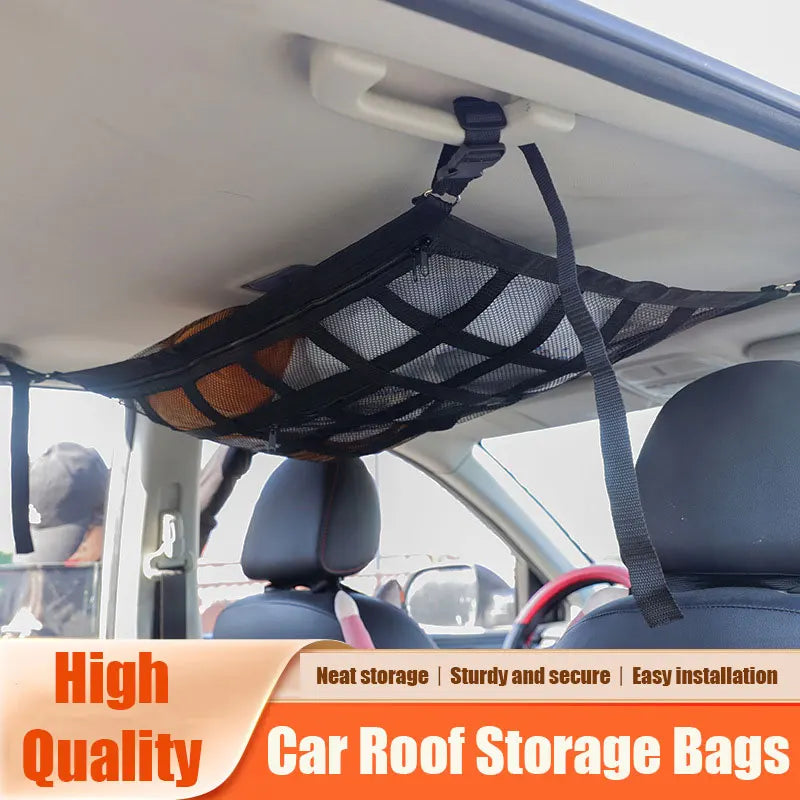 Car Ceiling Cargo Net Strong Load-Bearing Mesh Car Roof Storage Organizer Car Ceiling Net Storage For SUV Long Trip Camping