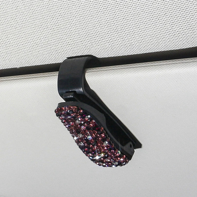Rhinestone Sun Visor Mount Sunglasses Clip Holder Portable Car Crystal Bracket Decoration Accessories