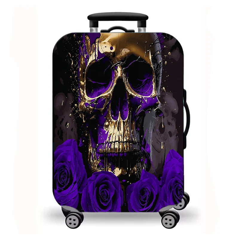 Luggage Cover, Gothic Skull Rose Print Stretch Suitcase Protector, Dark Halloween Horror Art Design for Travel