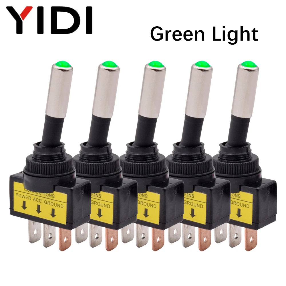 5/10pcs 12mm Auto Car LED Illuminated Toggle Switch ASW-15D SPST 2 Position 3pin ON OFF 12V 24V DC Red Green Blue Yellow White